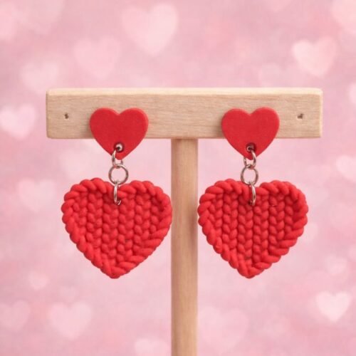 pendientes de botón impresos en 2d de corazón tejido